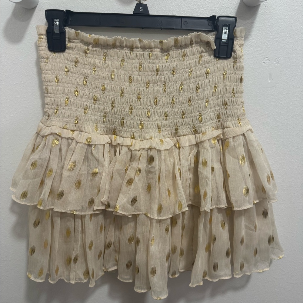 Gold and Tan Do+Be polka dot skirt, size small,